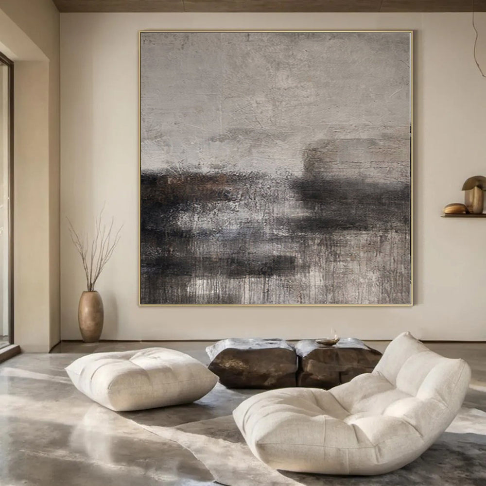 “Gray - Black Textured Abstract” - Moody Abstract Painting On Canvas PS0112