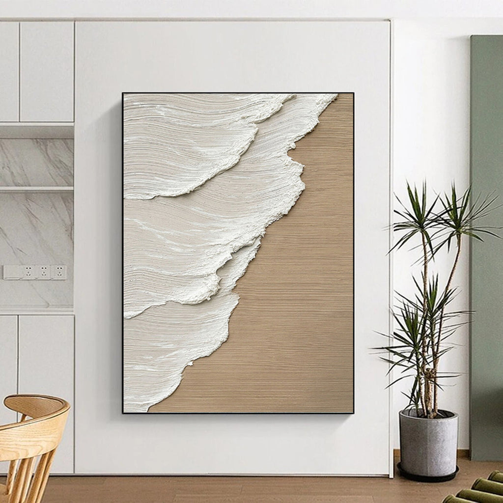 “Creamy Textures on Wood - Tone” - Neutral Hues, Layered Abstract Painting On Canvas PT1476