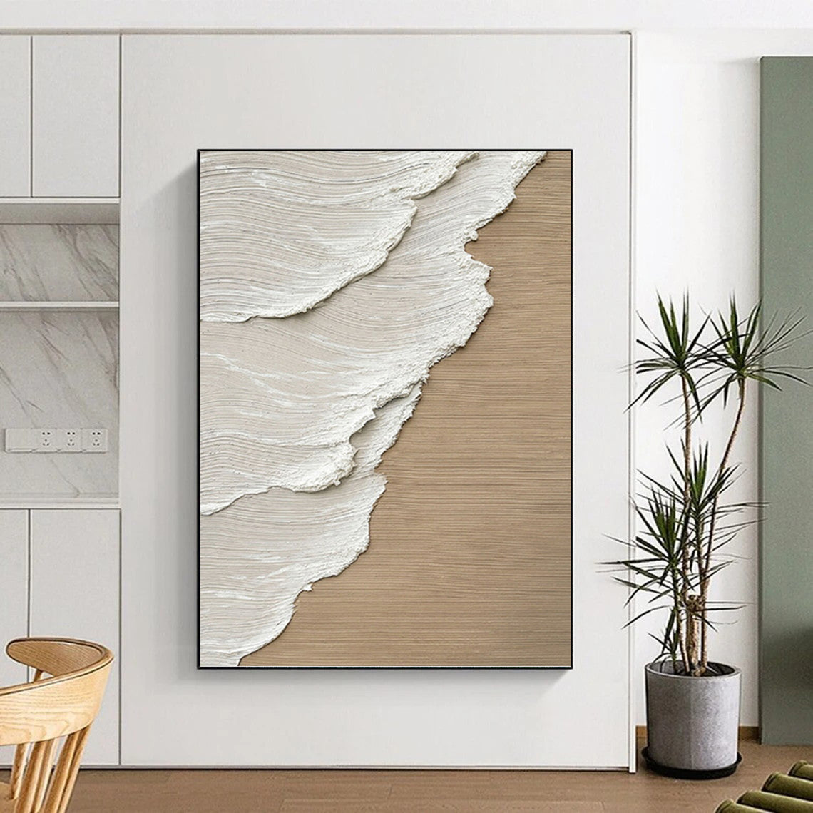 “Creamy Textures on Wood - Tone” - Neutral Hues, Layered Abstract Painting On Canvas PT1476