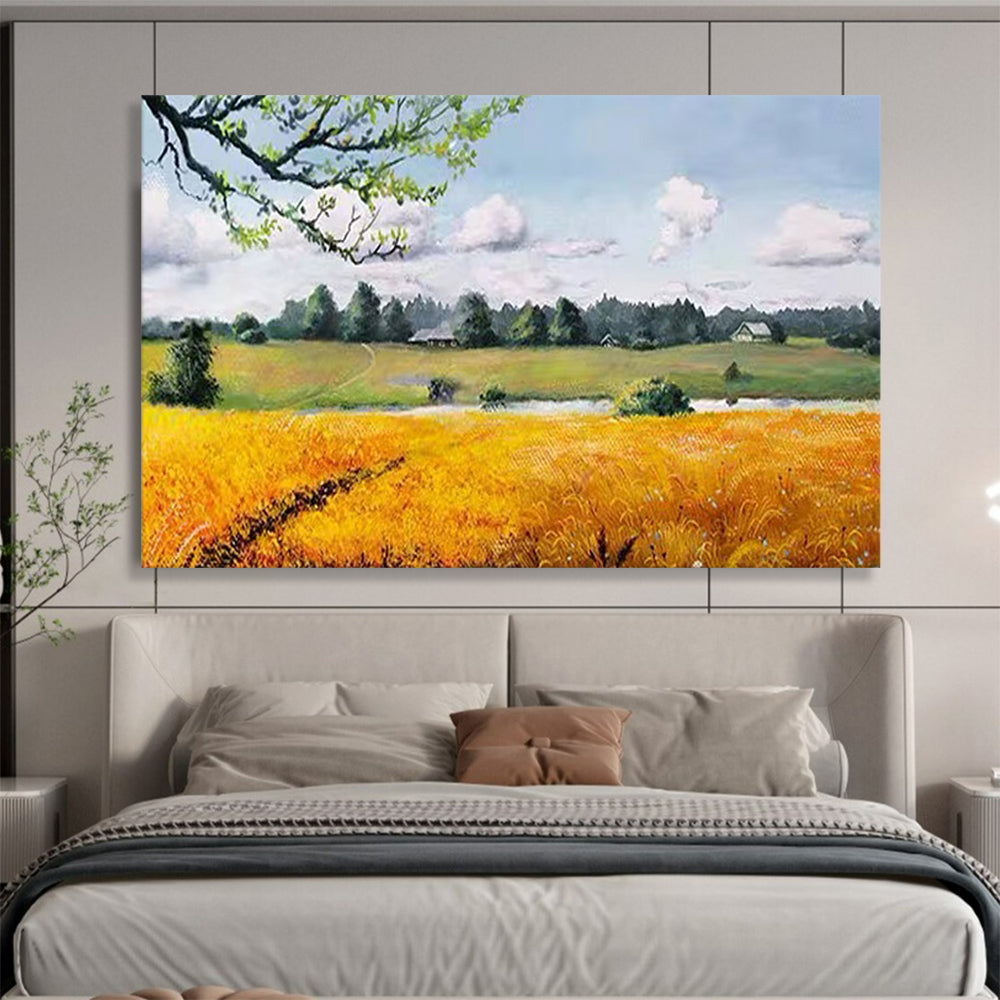“Sunny Rural Field” - Realistic Landscape Painting On Canvas PT208