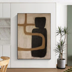 “Black - Brown Curved Abstraction” - Black, Brown Abstract Painting On Canvas PS0536