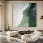 Textured Green and White, "Coastal Layers" – Textured Abstract Painting On Canvas PS0938