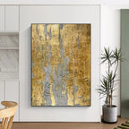 Gold and Gray Textured, "Gilded Memories" – Mixed - Media Abstract On Canvas PS0888