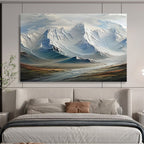 “Snowy Mountain Majesty” - White, Blue & Gray Landscape, Hyper - Realistic Oil Painting On Canvas DKS728