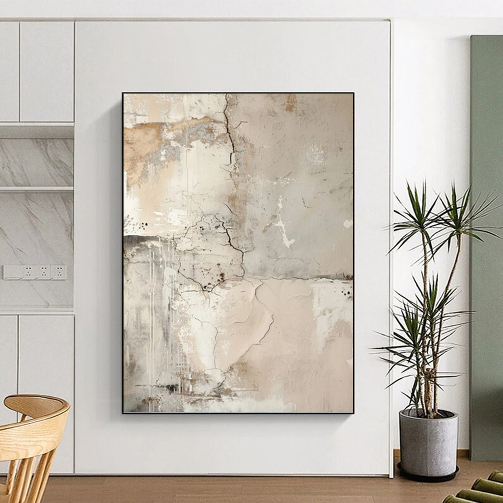 “Neutral - Toned Cracked Abstract” - Textured Abstract Painting On Canvas PT1251