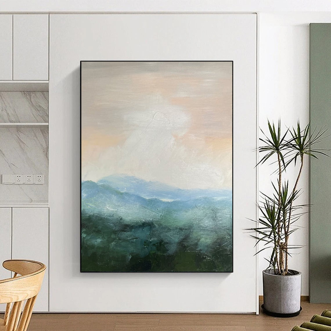“Soft Pink - Blue Mountainscape” - Impressionistic Landscape Painting On Canvas DS010