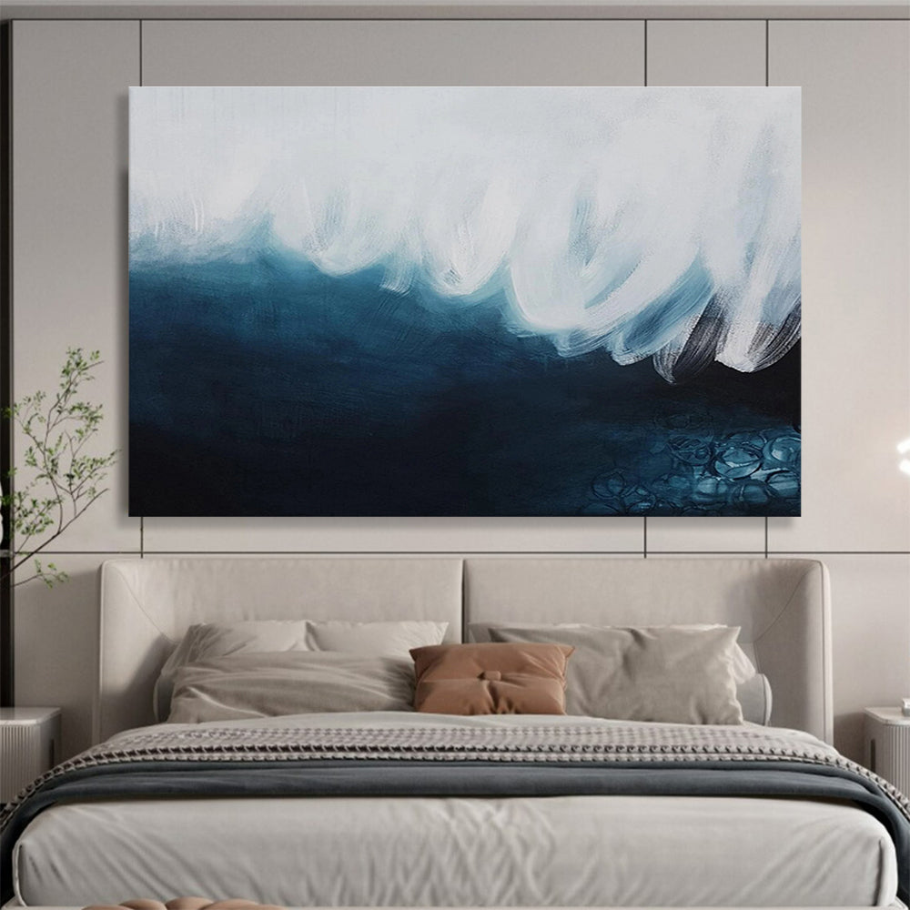 Blue & White Wave Abstract Painting On Canvas DKS039