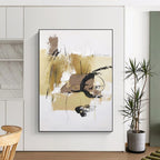 “Beige - Black Expressive Marks” - Beige, Black Abstract Painting On Canvas PS0500