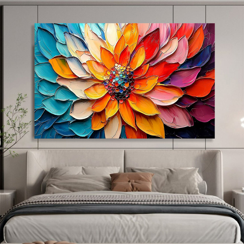 “Colorful Petals of a Blooming Flower” - Impasto Floral - Painting On Canvas PT1766
