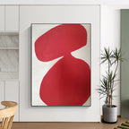 “Crimson Curved Forms on White” - Fluid Shapes Abstract Painting On Canvas PT1079