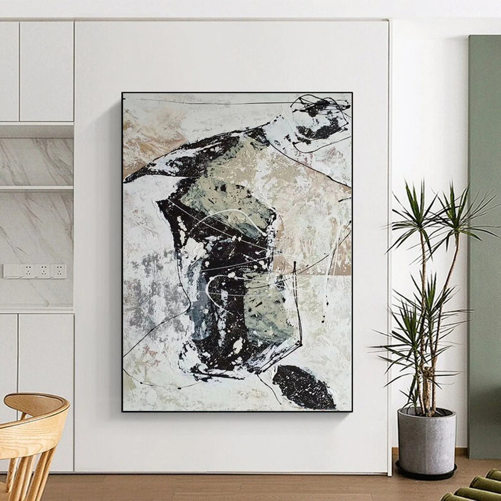 “Black - White - Grey Abstract Dynamic Forms” - Edgy Abstract Painting On Canvas PS0369