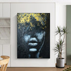 Gilded Mystery Black, White & Gold Abstract Face, Painting On Canvas PT2153