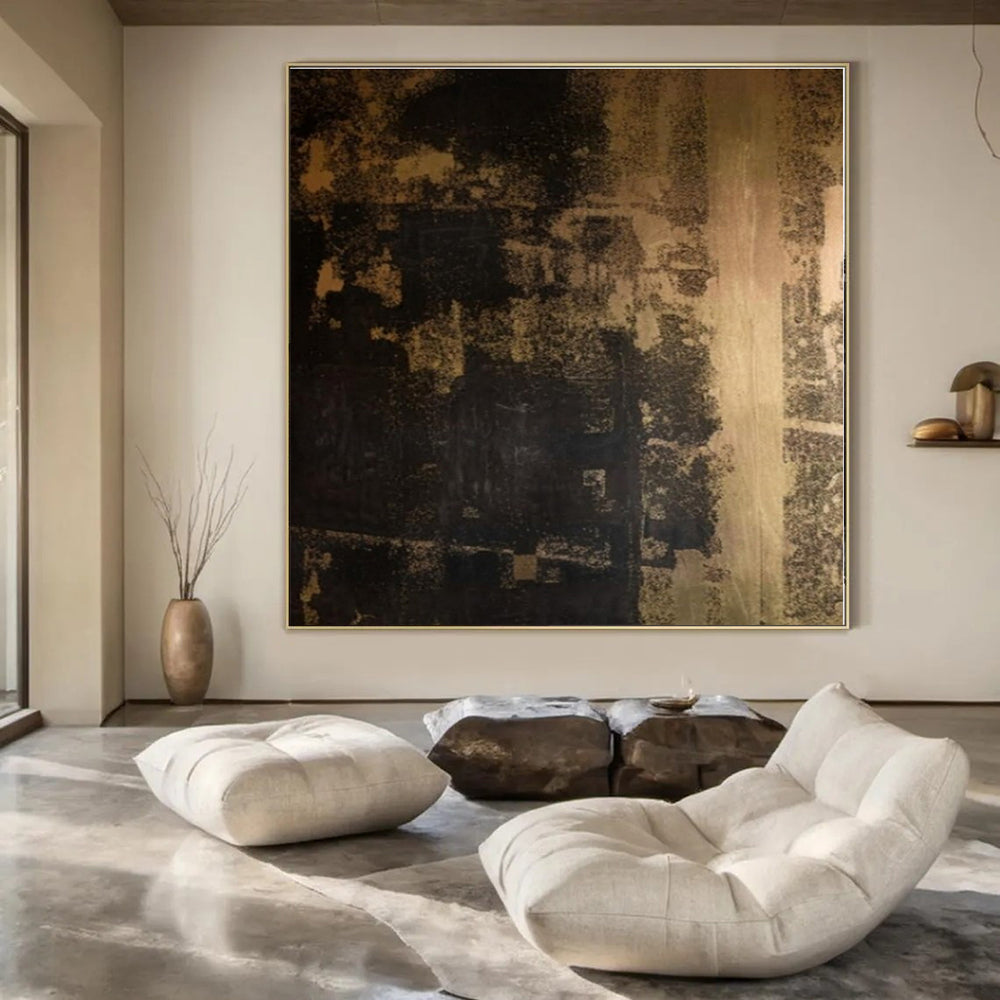 Dark Brown, Black with Textured Overlays "Ancient Echoes" Abstract Painting On Canvas PS1295