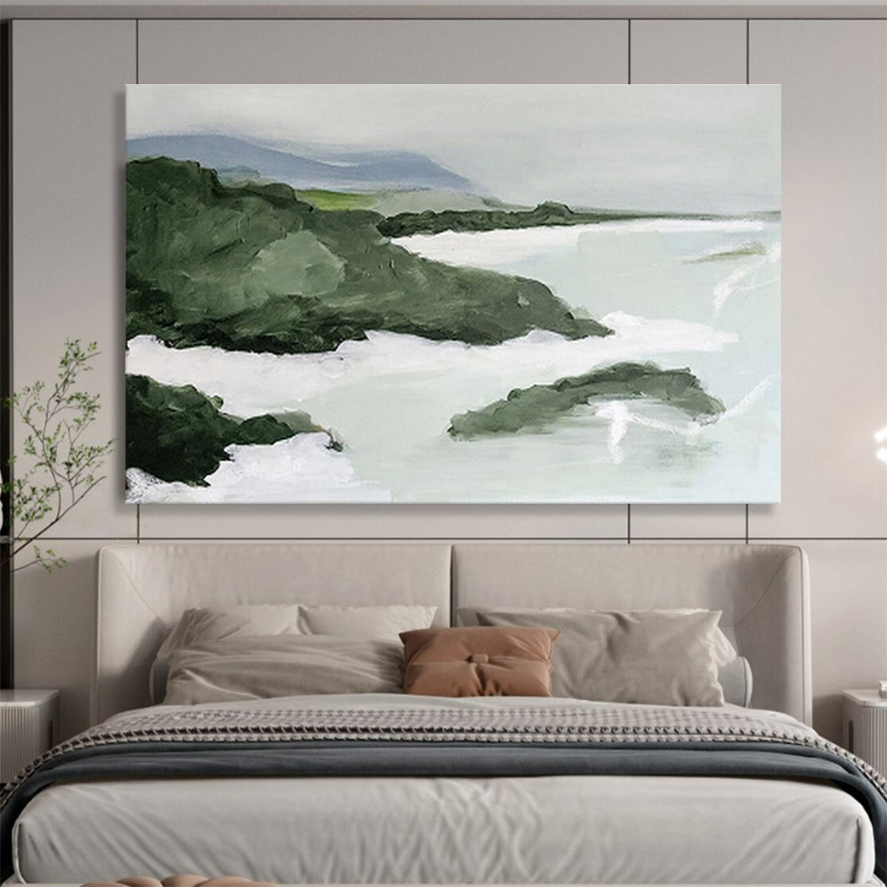 “Green Coastal Landscape Abstract” - Landscape Abstract Painting, Suitable for Beach House & Bedroom DKS603