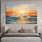 “Impressionistic Sunset Sailboat Seascape” - Impressionistic Seascape Painting, Perfect for Nautical - Themed Room & Living Room DKS625
