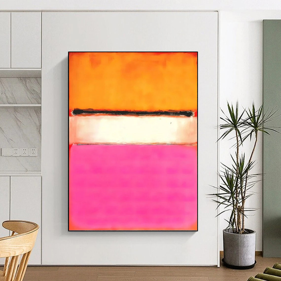 “Orange - Pink - White Color Blocks” - Color - Field, Lively - Styled Painting On Canvas PT1608