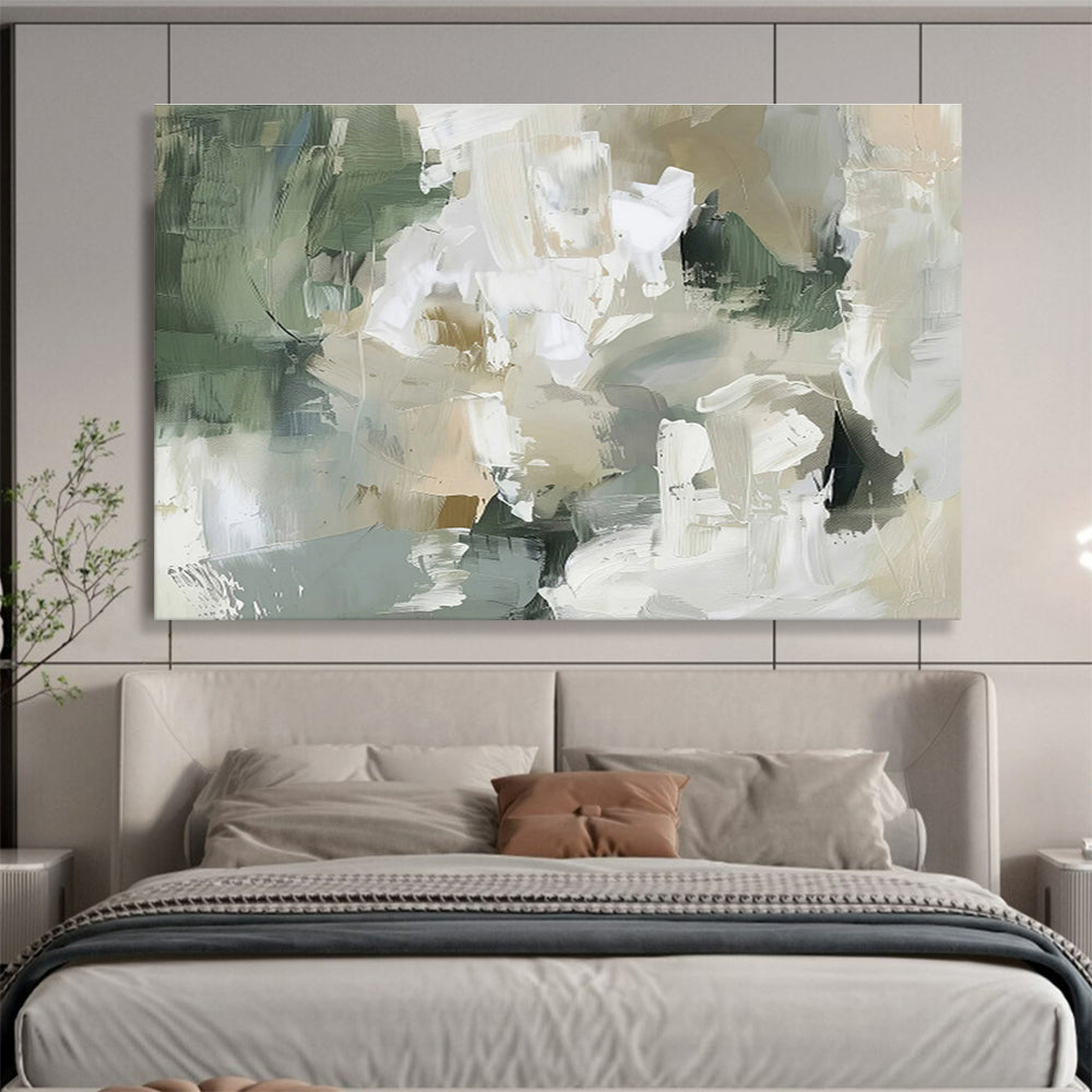 Green & Beige Abstract Fusion Painting On Canvas DKS045