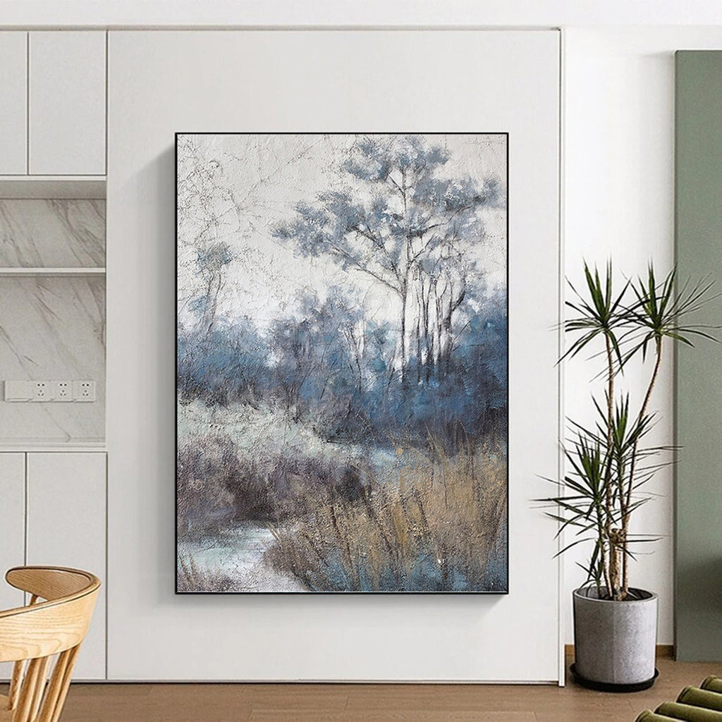 “Misty Forest Blues” - Cool Tones, Woodland Scene Painting On Canvas PT1458