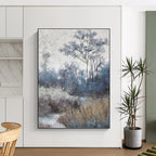 “Misty Forest Blues” - Cool Tones, Woodland Scene Painting On Canvas PT1458
