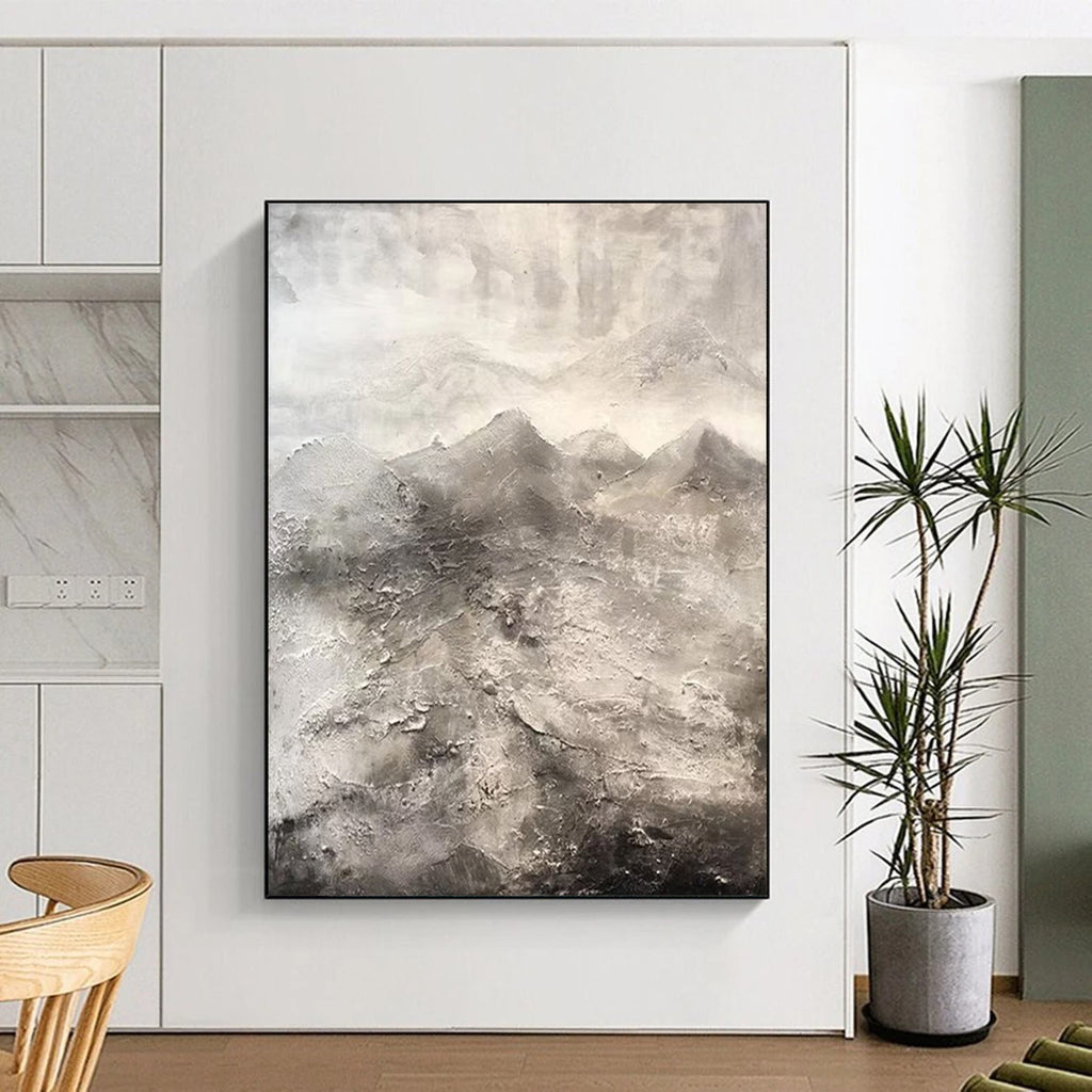 “Monochromatic Textured Landscape” - Gray Shades with a 3D - like Surface Painting On Canvas DS256