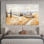 “Golden Field Cottage” - Impressionistic Landscape Painting On Canvas DKS461