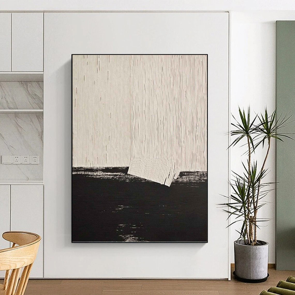 “Minimalist Black and White Abstract” - Abstract, Geometric Painting On Canvas PT1503