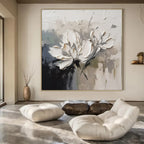 White Flowers with Gray Background "Textured Blossoms" Impressionist Painting On Canvas PS1342