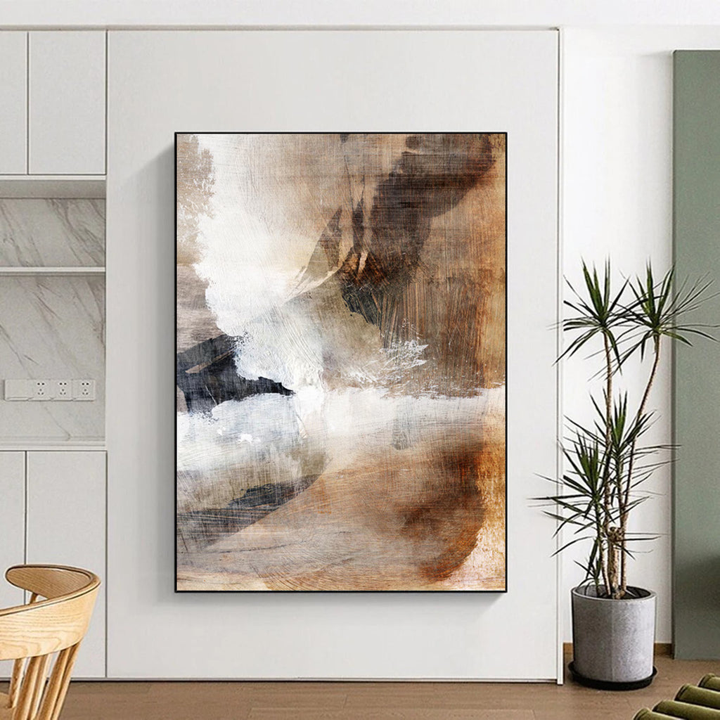 “Earth - Toned Collage” - Mixed Media Layers & Abstract Forms Painting On Canvas DS209