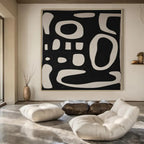 Black Background with White Curved Forms "Whimsical Silhouettes" Abstract Painting On Canvas PS1075