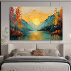 “Impasto Mountain Lake Sunset” - Impasto Oil Landscape Painting On Canvas DKS861