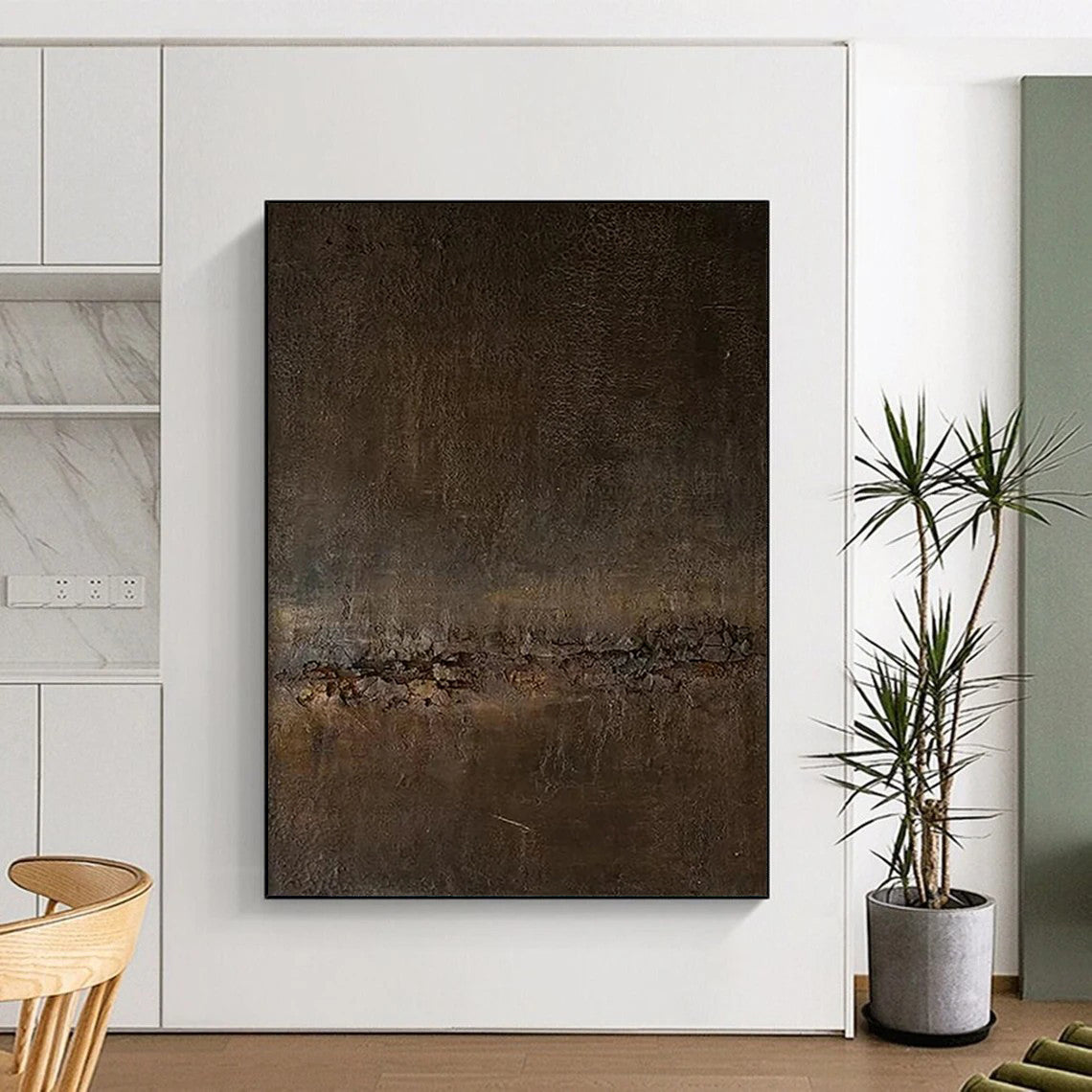 Dark Brown Textured Mystery Minimalist Abstract Painting On Canvas DS057
