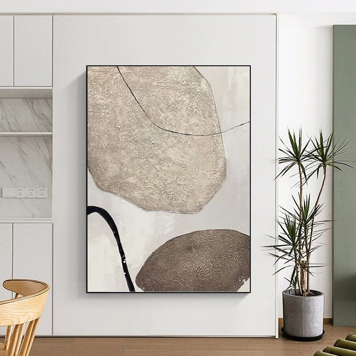 “Neutral Shape - Line Abstract” - Minimalist Abstract Painting On Canvas PT1321
