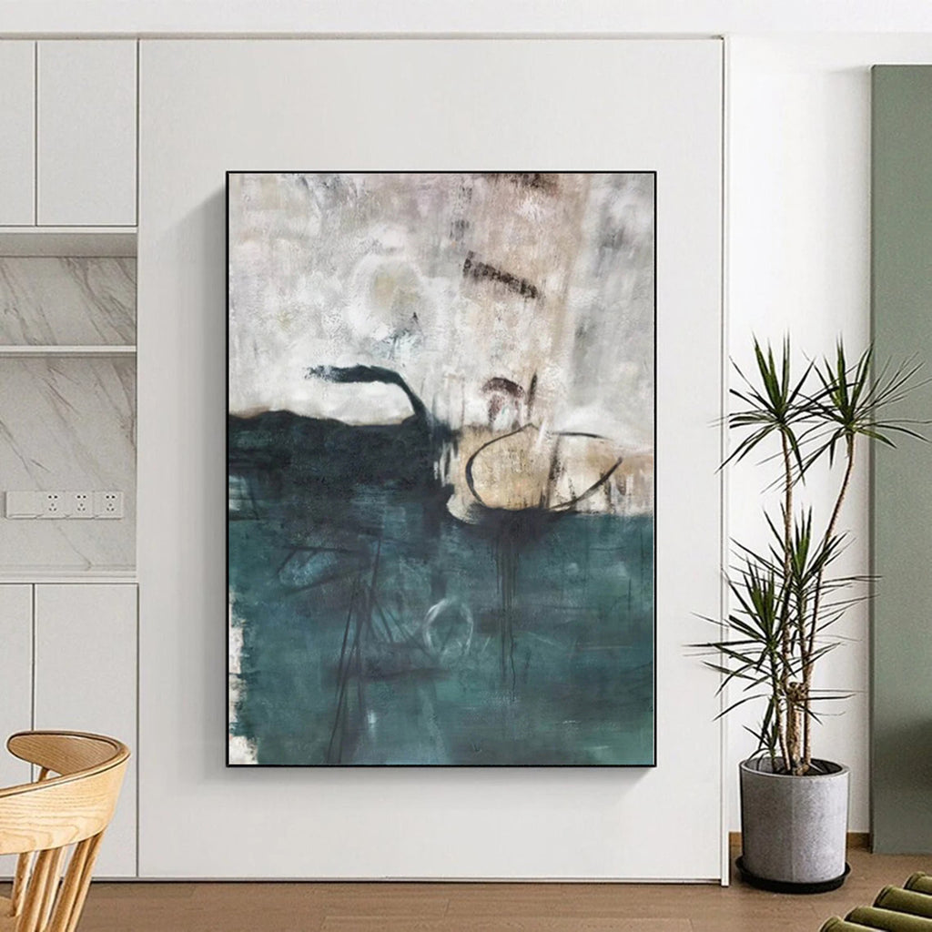 “Teal - Grey Abstract Water Forms” - Moody Abstract Painting On Canvas PS0324