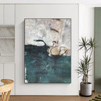 “Teal - Grey Abstract Water Forms” - Moody Abstract Painting On Canvas PS0324