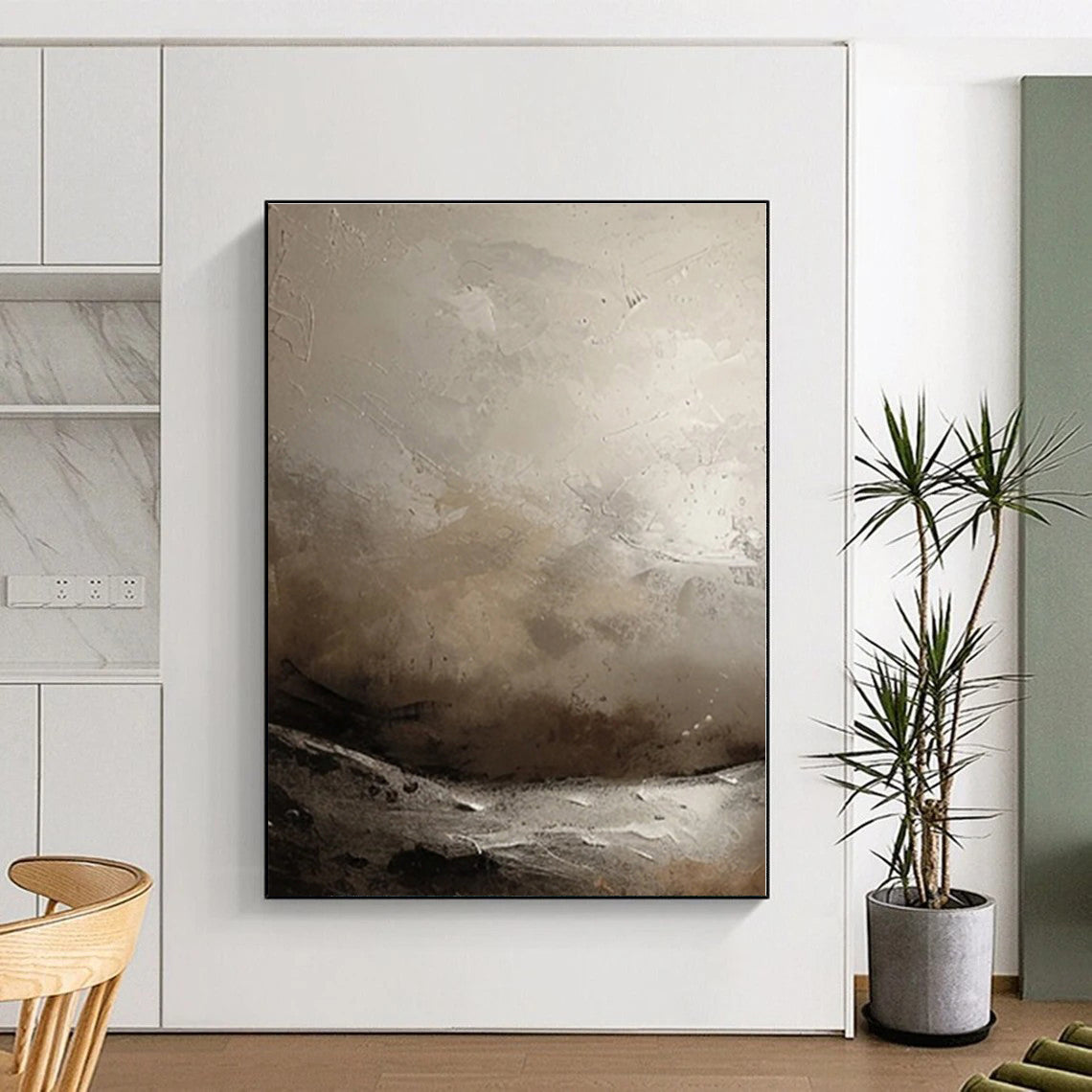 “Gray Textured Landscape” - Gray Abstract Textured Landscape Painting On Canvas PS0550