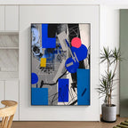 Geometric Fusion: Blue, Gray & Pink Painting On Canvas DS110
