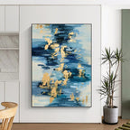 “Blue and Gold Strokes: Abstract Water - Inspired Painting” - Energetic Abstract Painting On Canvas PT0931