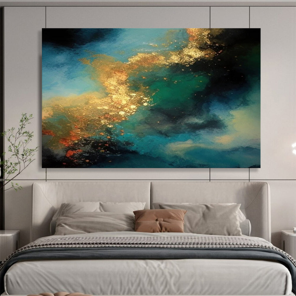“Blue and Gold Cosmic Swirl” - Abstract Expressionist Painting On Canvas PT072