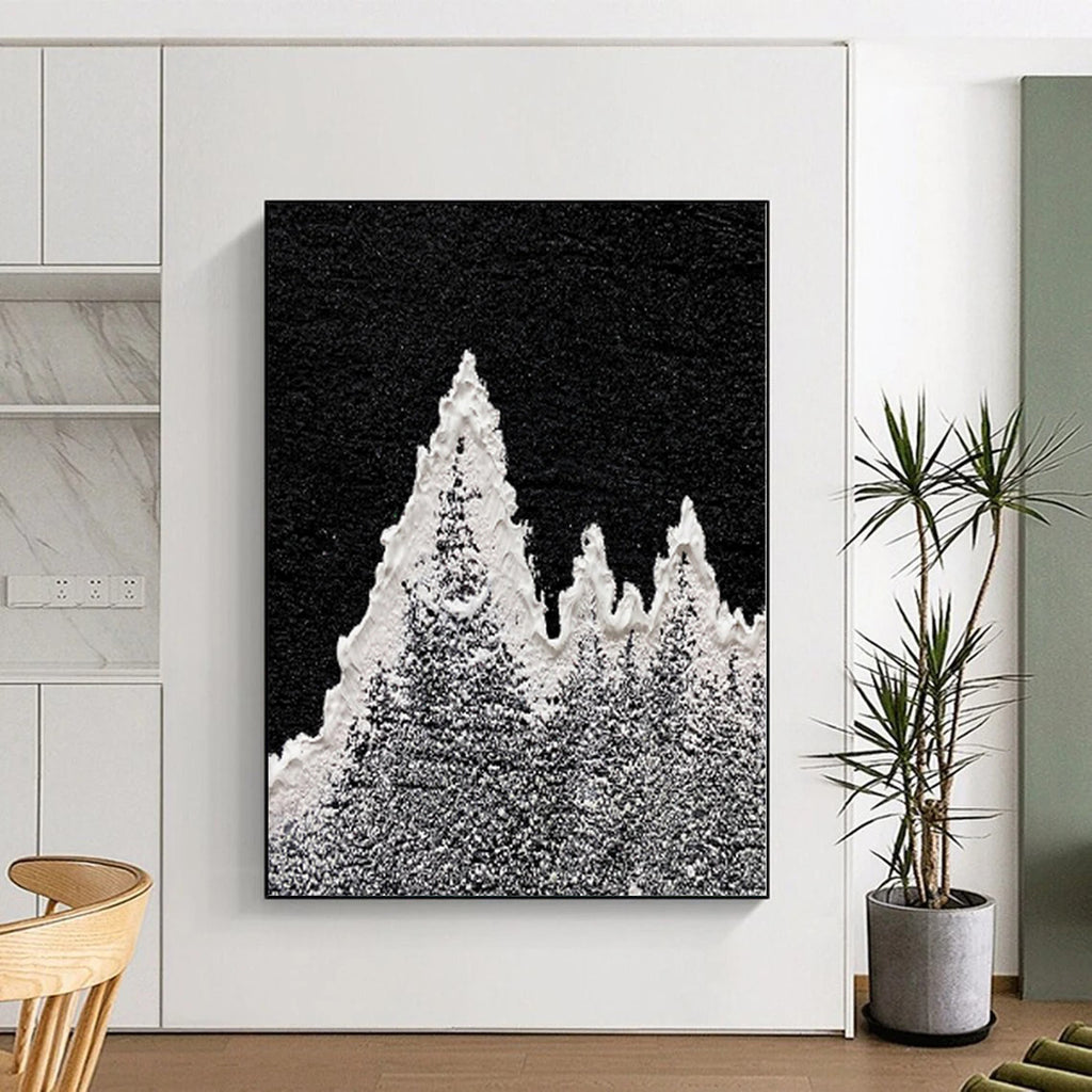 “Black and White Textured Peaks” - Abstract Landscape - Inspired Painting On Canvas PS0020