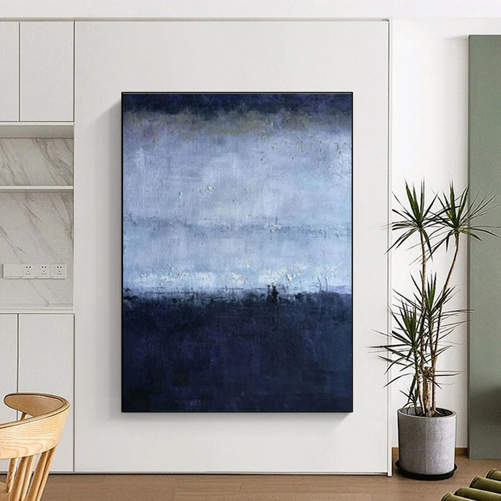 Cool Blue - Gray Layers, "Midnight Calm" – Abstract Landscape Painting On Canvas PS0897