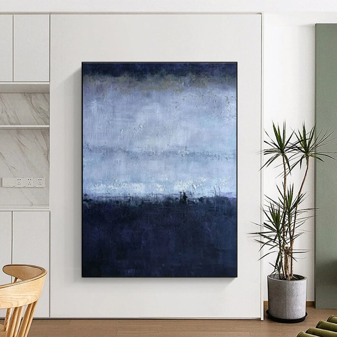Cool Blue - Gray Layers, "Midnight Calm" – Abstract Landscape Painting On Canvas PS0897