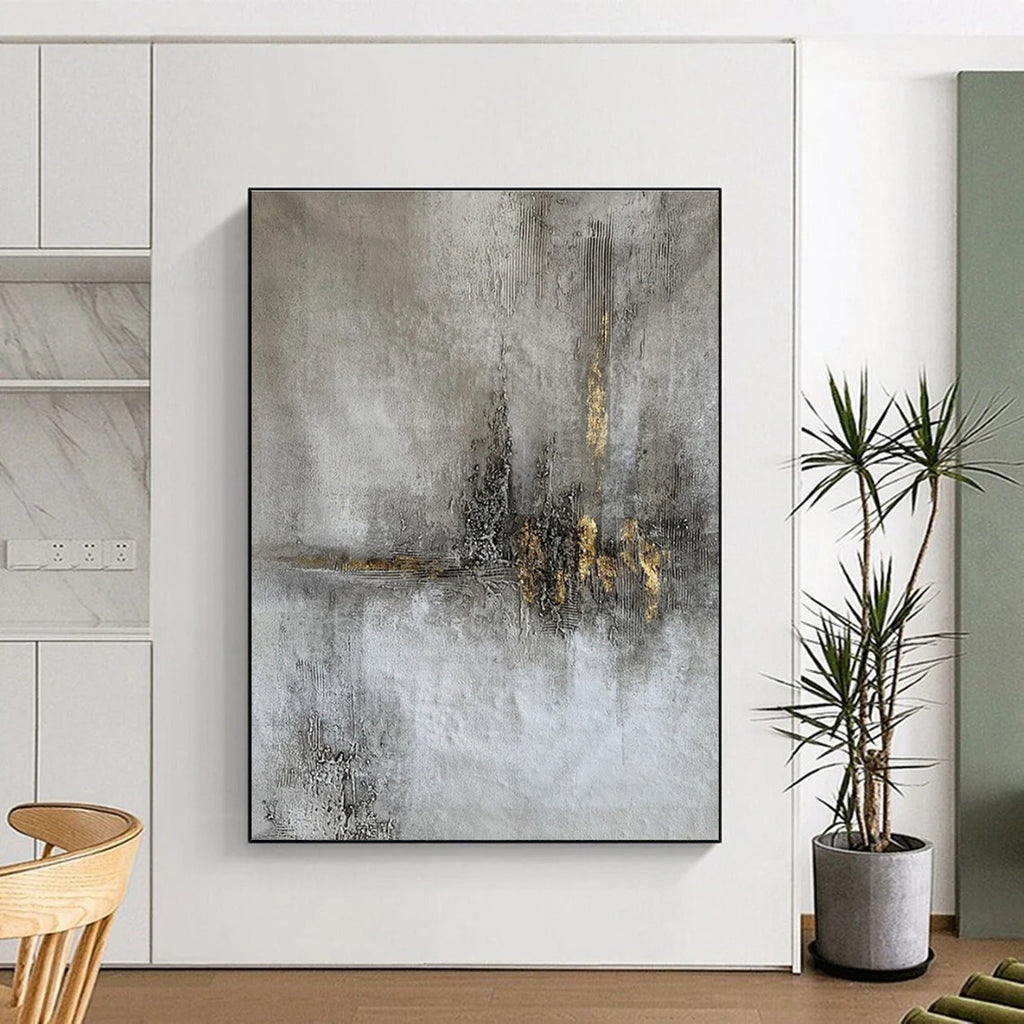 Gray and Gold Textured, "Industrial Elegance" – Abstract Mixed - Media On Canvas PS0900