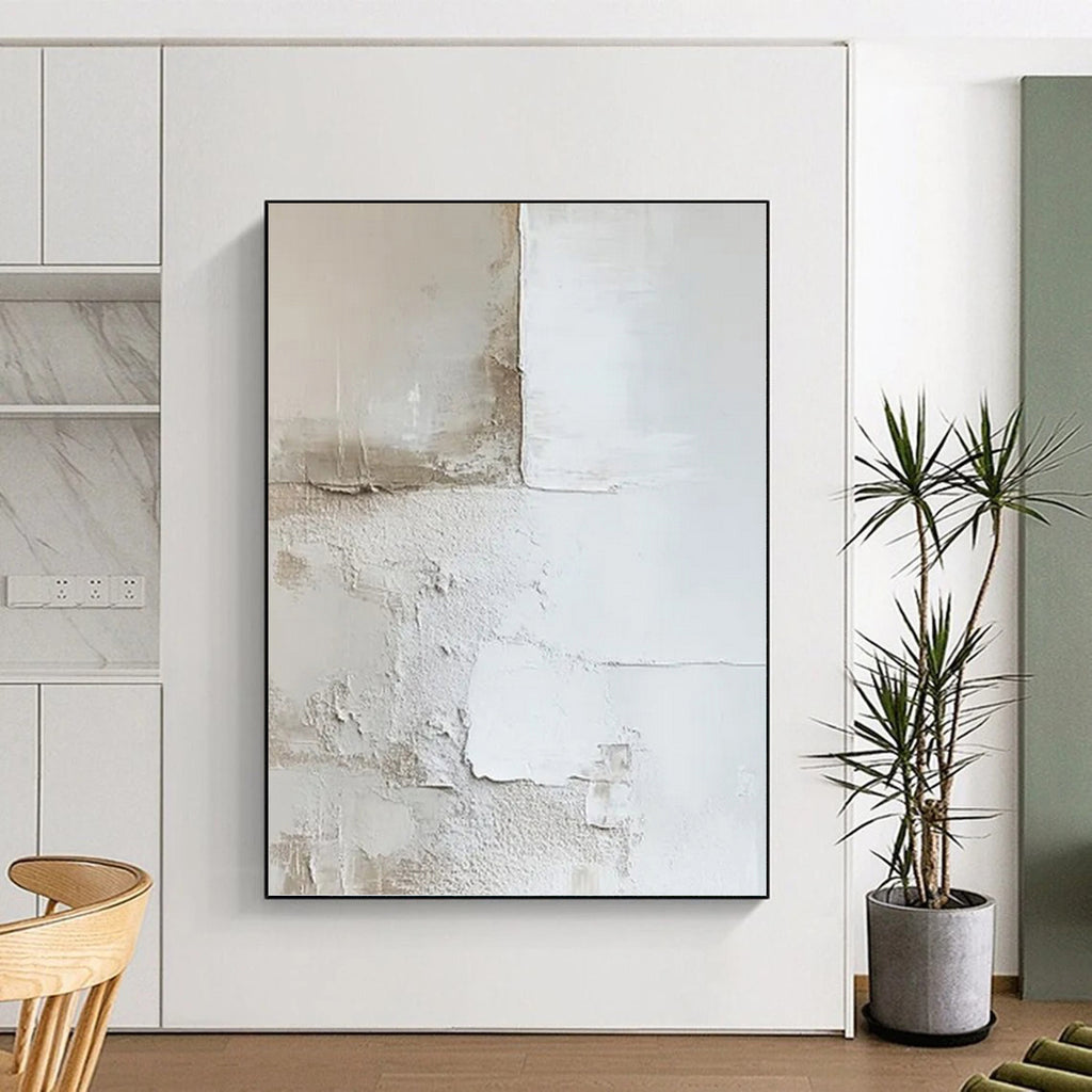“White and Beige Textured Wall - like Abstract” - Wabi - Sab Style Painting On Canvas PT0977