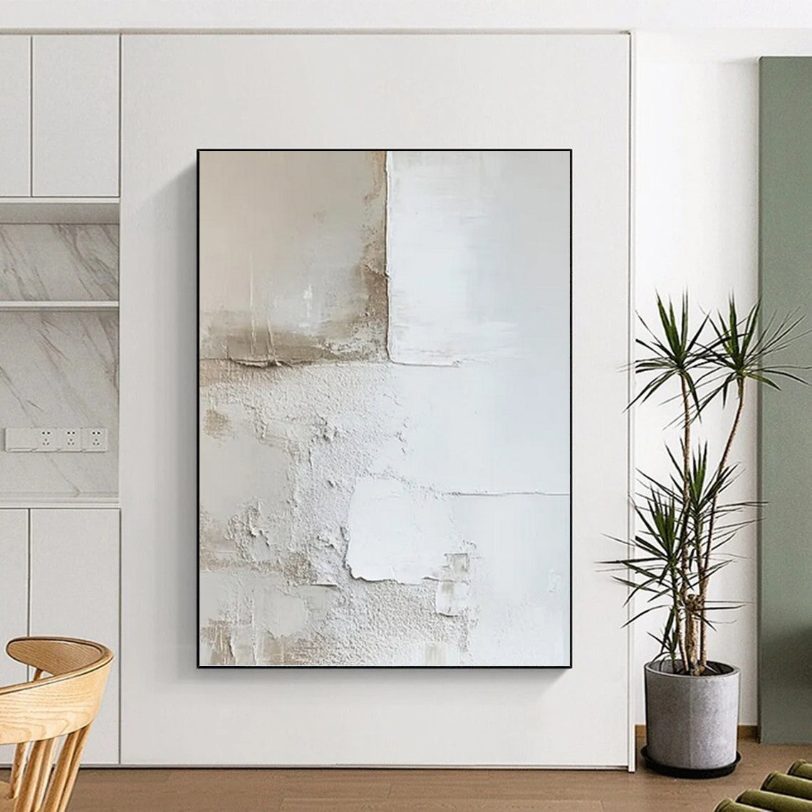 “White and Beige Textured Wall - like Abstract” - Wabi - Sab Style Painting On Canvas PT0977
