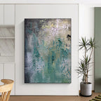 “Teal - Green Textured Wall - like” - Teal, Green, Gray Abstract Textured Painting On Canvas PS0578
