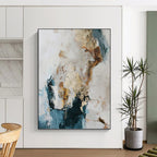“Blue, Gold and White Abstract” - Coastal Luxe Painting on Canvas PT1010