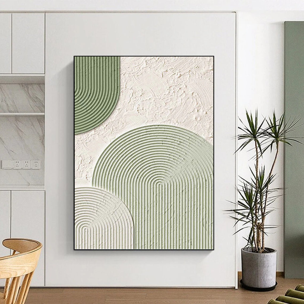 “Green and White Geometric Textures” - Modern, Abstract Painting On Canvas PT1488