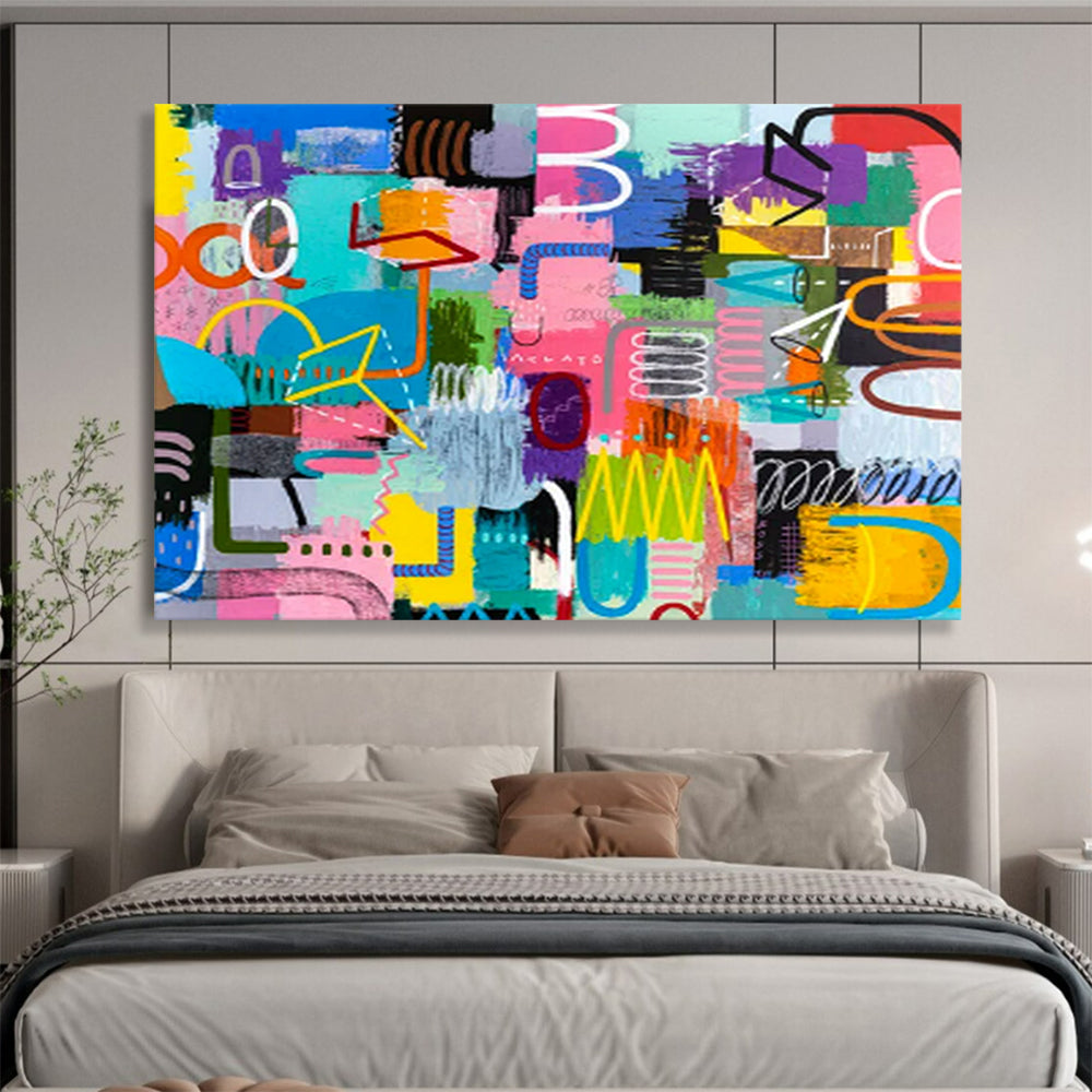 “Vibrant Mixed Shapes and Patterns” Pop Art Inspired Abstract Painting On Canvas PT1811