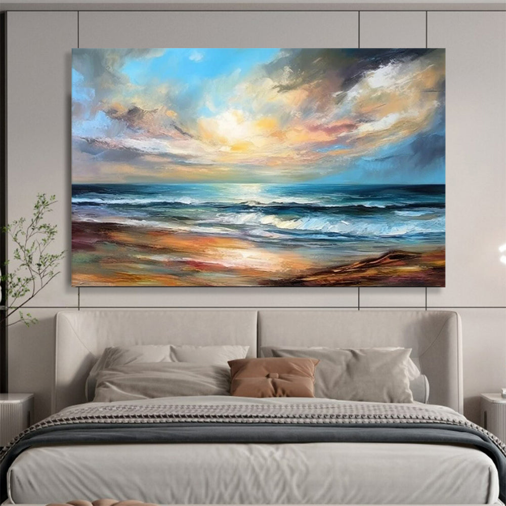 “Vibrant Seaside Sunset” - Impressionistic Landscape Painting On Canvas PT1593