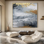 Gray, Gold, White with Textured Abstract "Textured Gilding" Abstract Painting On Canvas PS1261